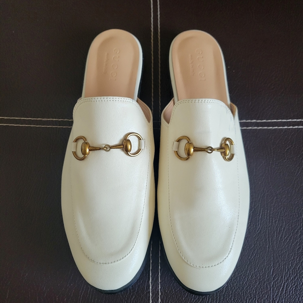 Cream White Leather Slippers